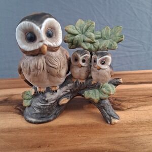 HOMCO Vintage Mother & Baby Owl Porcelain Figurine C3734
